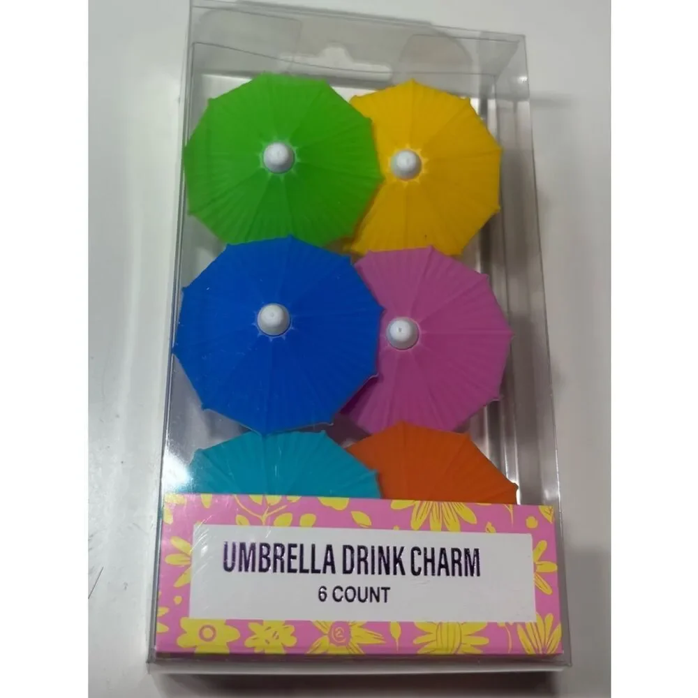 New Umbrella Drink Charms - Colorful Assorted 6-Pack